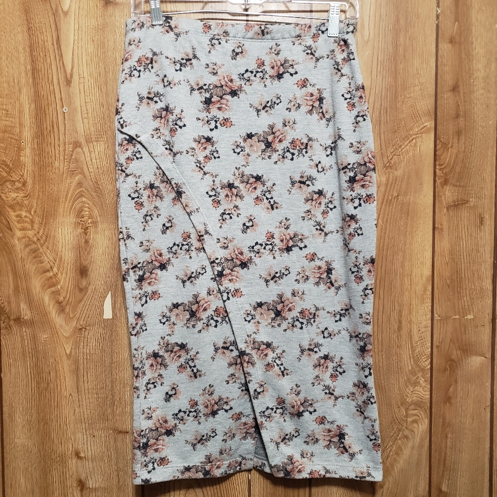 Floral Faux Wrap Midi Skirt Knit Medium Pull On Romantic  Festival Cowgirl